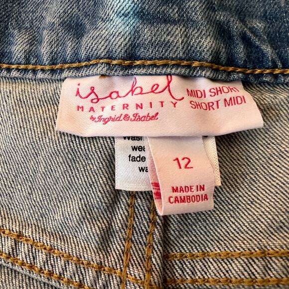 Isabel Maternity Side Panel Midi Light Wash Jean Shorts - Size 12/31 - NWT - Picture 2 of 8